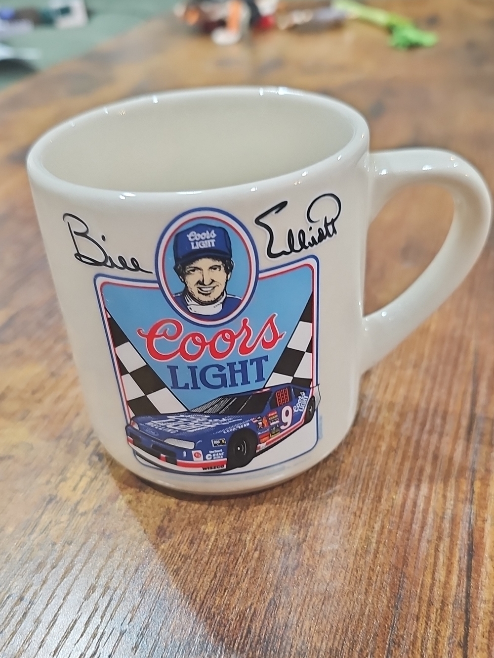 Vintage 1990s Bill Elliott Coors light Coffee Mug Nascar Autograph Racing